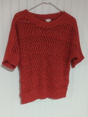 Chico's Open-Weave Short Sleeve Sweater - Rust Red